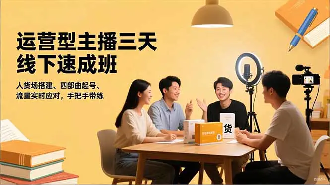 运营型主播三天线下班，人货场搭建,四部曲起号,流量实时应对，手把手带练