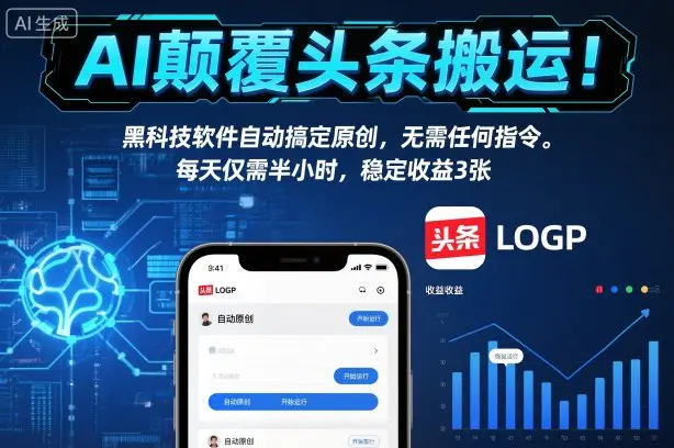 AI颠覆头条搬运！黑科技软件自动搞定原创，无需任何指令。每天仅需半小时，稳定收益3张【揭秘】