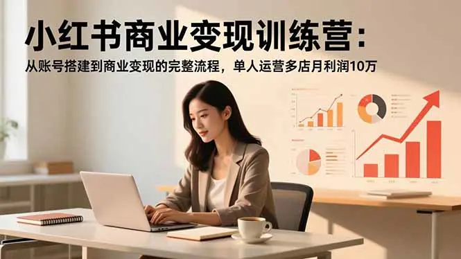 小红书商业变现训练营：从账号搭建到商业变现的完整流程，单人运营多店月利润10万