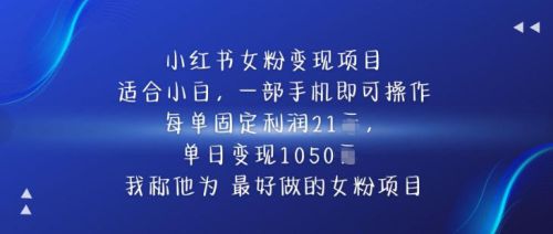 小红书女粉变现项目，单日变现1k+，最好做的女粉项目