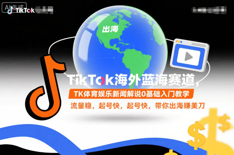 TikTok海外蓝海赛道,TK体育娱乐新闻解说0基础入门教学,流量稳,起号快,带你出海賺美刀
