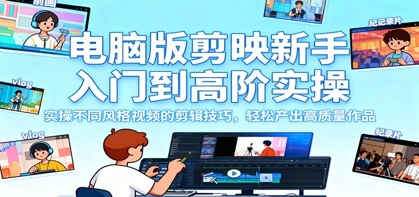 电脑版剪映新手入门到高阶实操,实操不同风格视频的剪辑技巧,轻松产出高质量作品-1 电脑版剪映新手入门到高阶实操,实操不同风格视频的剪辑技巧,轻松产出高质量作品