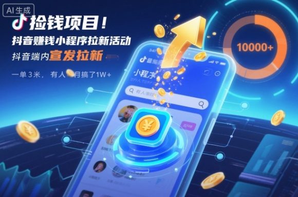 捡钱项目!抖音賺钱小程序拉新活动,抖音端内宣发拉新,一单3米,有人半个月搞了1W+-1 捡钱项目!抖音賺钱小程序拉新活动,抖音端内宣发拉新,一单3米,有人半个月搞了1W+