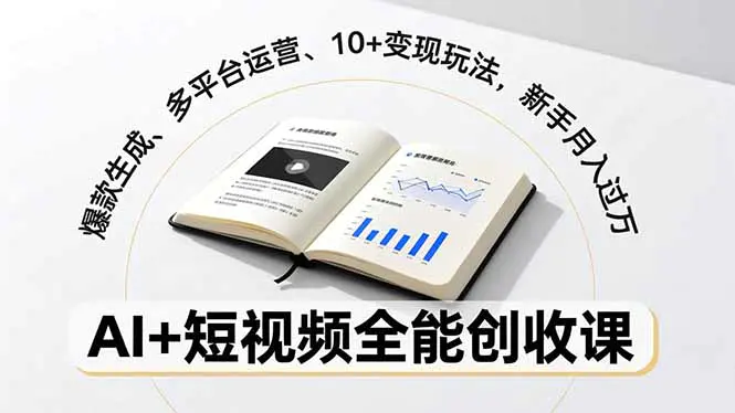 AI+短视频全能创收课，爆款生成、多平台运营、10+变现玩法，新手月入过万