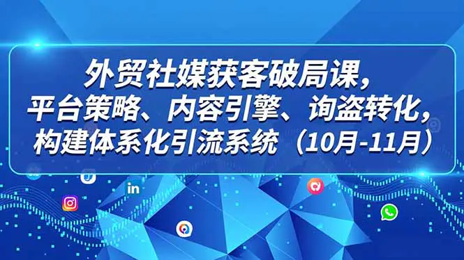 外贸 社媒获客破局课,平台策略、内容引擎、询盘转化,构建体系化引流系统(10月-11月)
