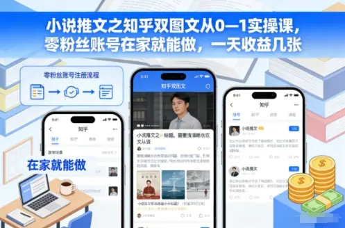 小说推文之知乎双图文从0—1实操课,零粉丝账号在家就能做,一天收益几张-1 小说推文之知乎双图文从0—1实操课,零粉丝账号在家就能做,一天收益几张