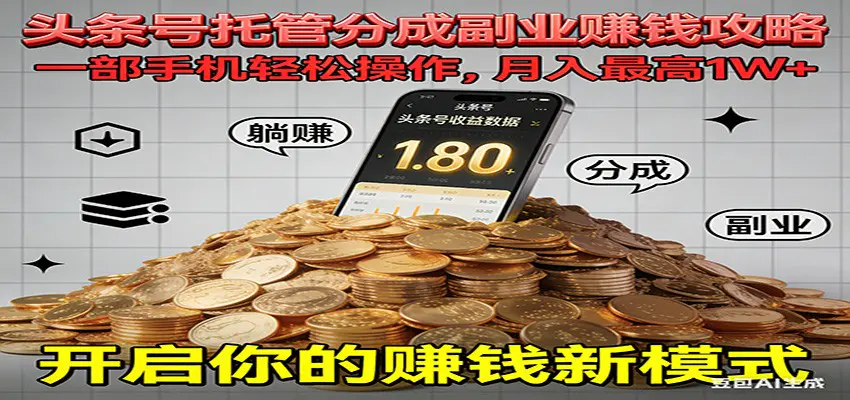 全程托管今日头条,一部手机就可以开干,最高躺赚1W+