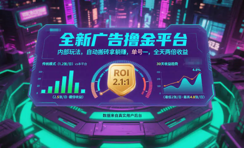 全新广告撸金平台,内部玩法,自动搬砖拿躺賺,单号一天保底2张+,全天两倍收益【揭秘】-1 全新广告撸金平台,内部玩法,自动搬砖拿躺賺,单号一天保底2张+,全天两倍收益【揭秘】