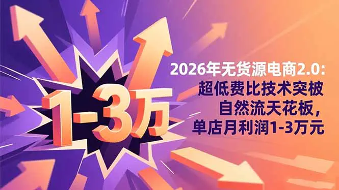 2026年无货源电商2.0:超低费比技术突破自然流天花板,单店月利润1-3万元-1 2026年无货源电商2.0:超低费比技术突破自然流天花板,单店月利润1-3万元