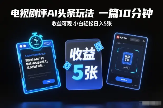 电视剧评AI头条玩法,一篇10分钟,收益可观,小白轻松日入5张+【独家】-1 电视剧评AI头条玩法,一篇10分钟,收益可观,小白轻松日入5张+【独家】