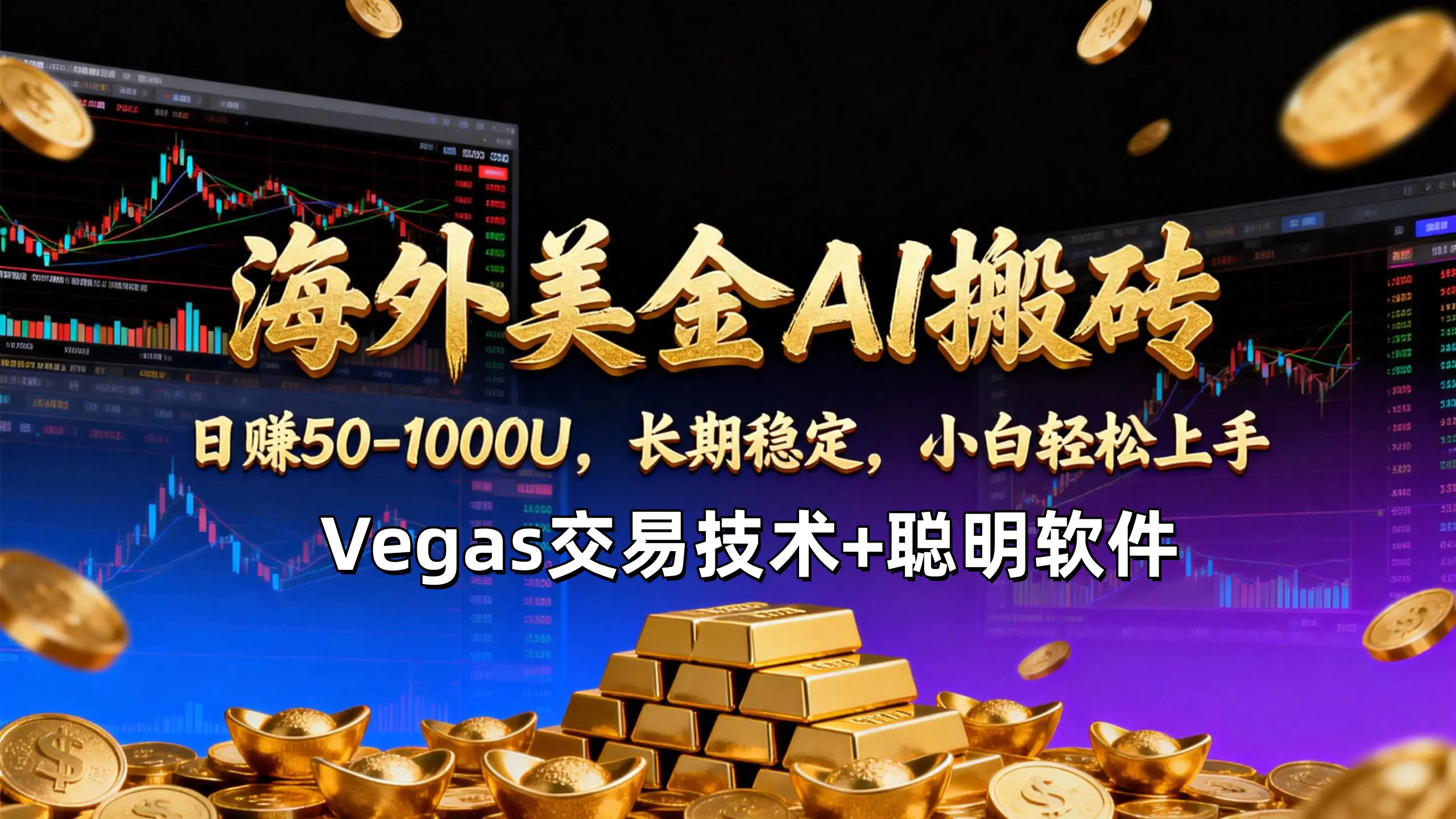 【海外美金AI搬砖】Vegas交易技术+聪明软件，日赚50-1000U，长期稳定，小白轻松上手