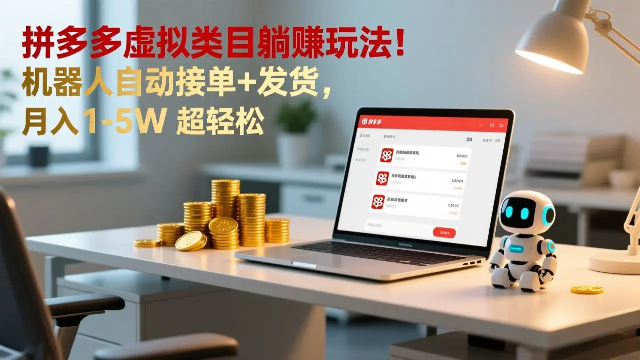 多多虚拟类目躺赚玩法！机器人自动接单+发货，月入 1-5W 超轻松