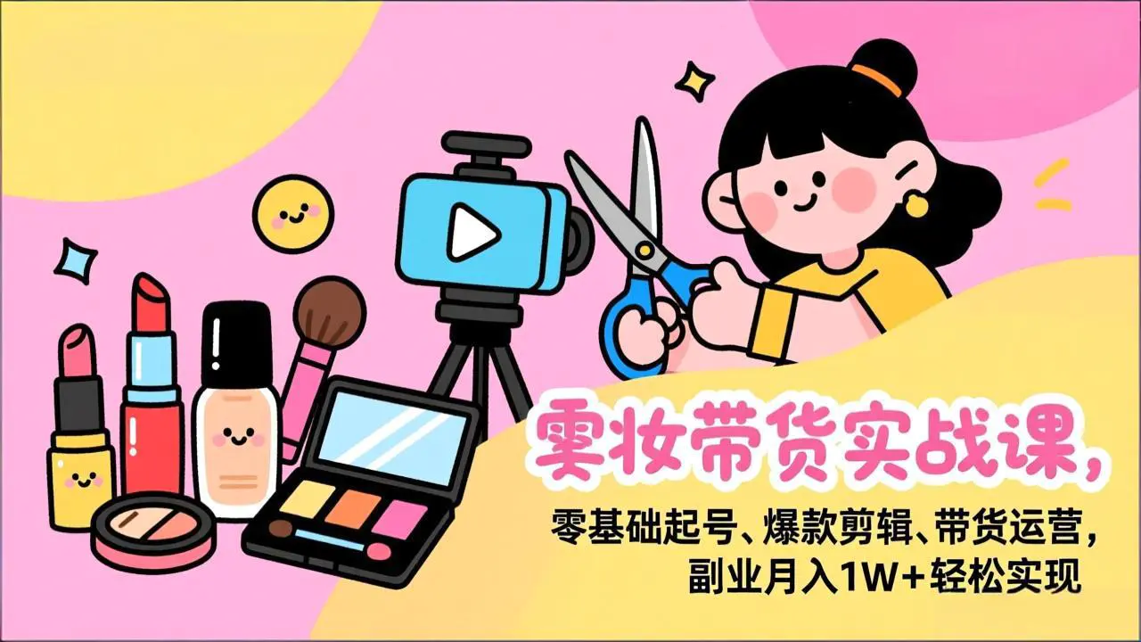 美妆带货实战课，零基础起号、爆款剪辑、带货运营，副业月入1W+轻松实现