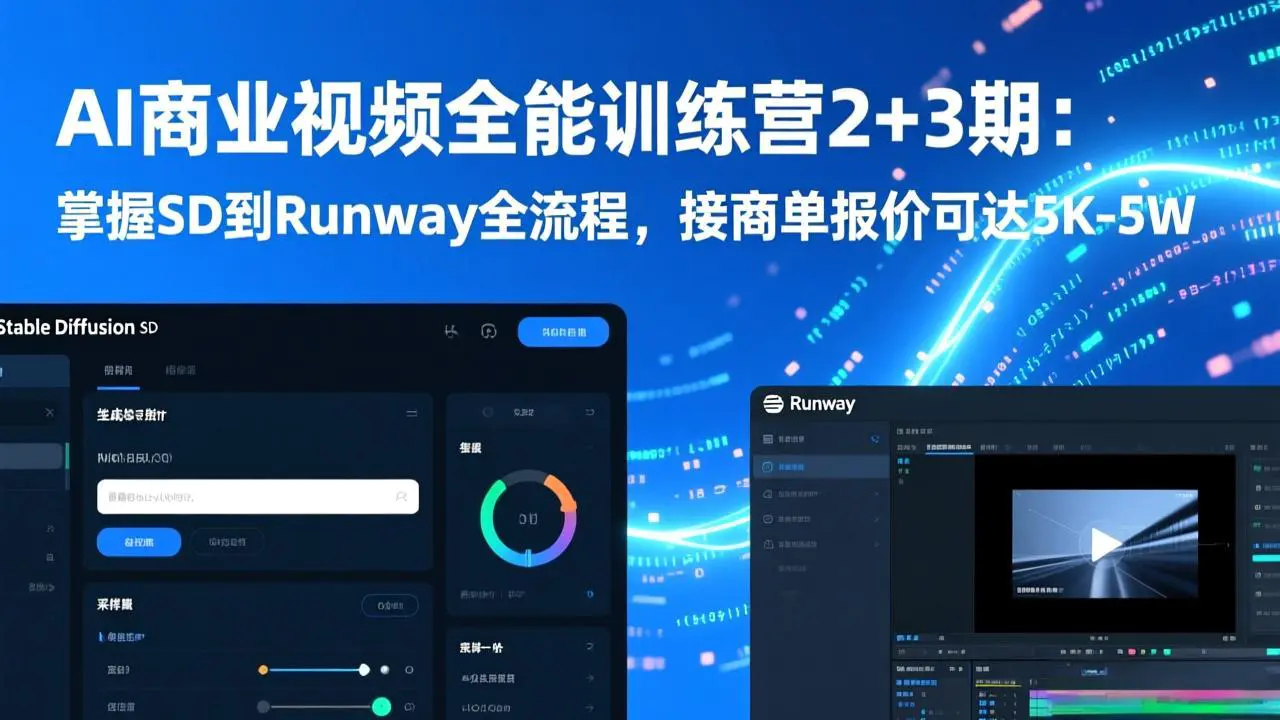 AI商业视频全能训练营2+3期:掌握SD到Runway全流程,接商单报价可达5K-5W-1 AI商业视频全能训练营2+3期:掌握SD到Runway全流程,接商单报价可达5K-5W