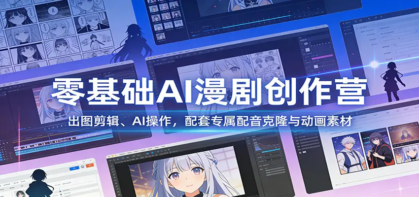 零基础AI漫剧创作营：出图剪辑、AI操作，配套专属配音克隆与动画素材