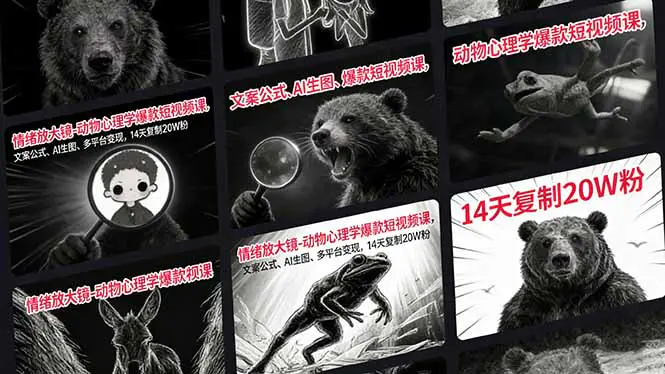 情绪放大镜-动物心理学爆款短视频课，文案公式、AI生图、多平台变现，14天复制20W粉