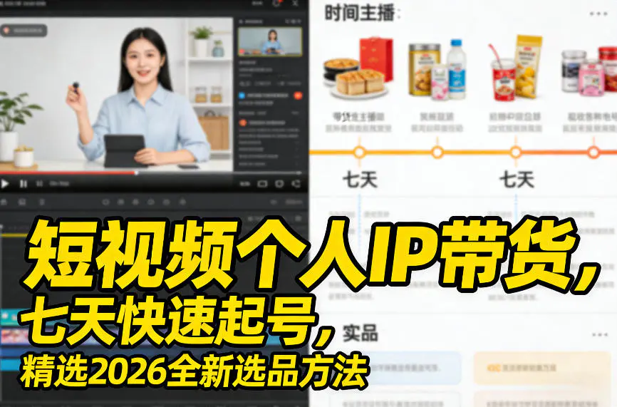 短视频个人IP带货，七天快速起号，精选2026全新选品方法