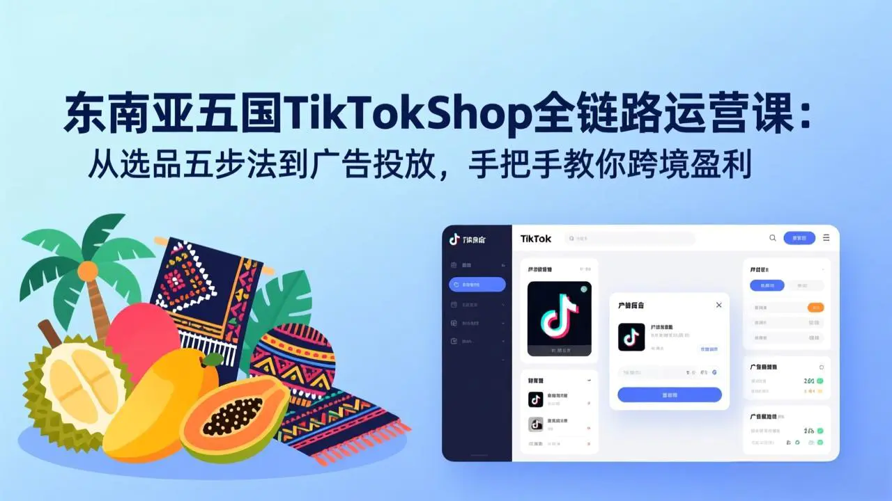 东南亚五国TikTok Shop全链路运营课：从选品五步法到广告投放，手把手教你跨境盈利