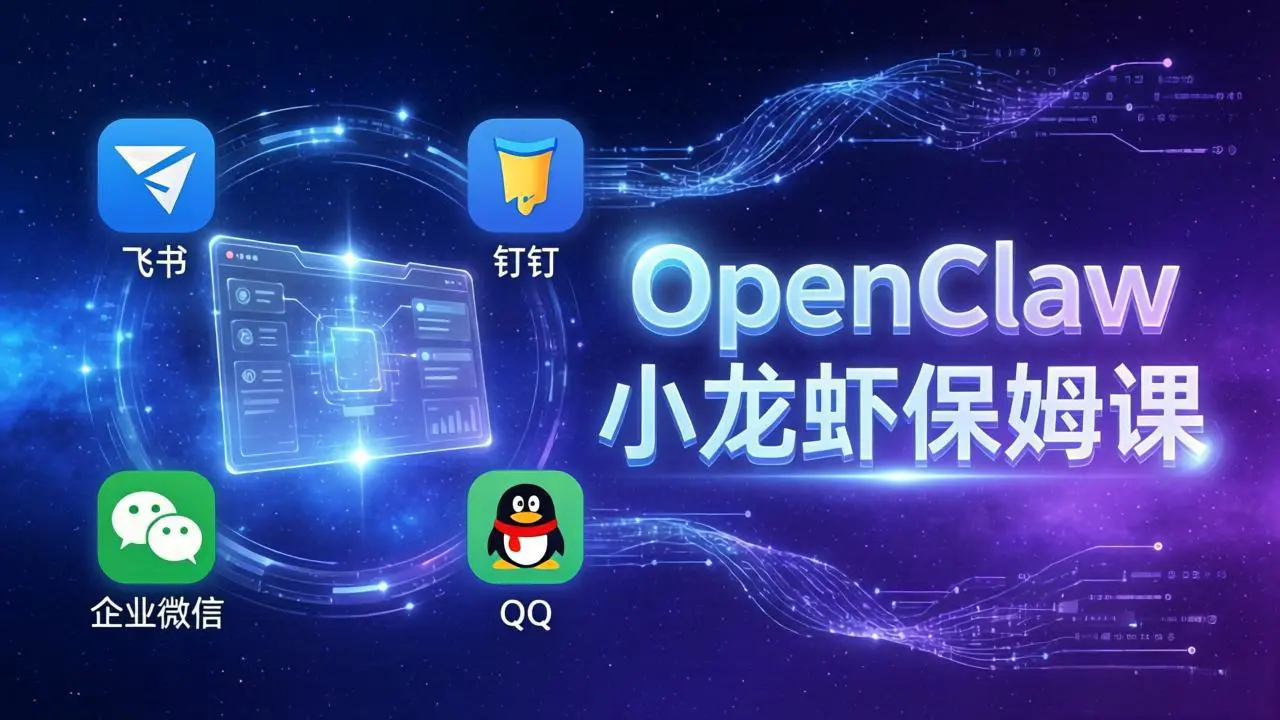 OpenClaw小龙虾保姆课： Windows/macOS/Linux/Docker全系统安装，飞书+钉钉+企业微信+QQ 全接入