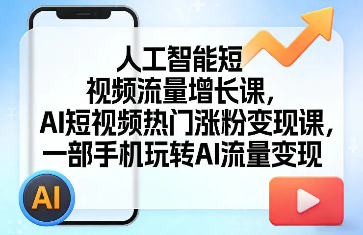 人工智能短视频流量增长课，AI短视频热门涨粉变现课，一部手机玩转AI流量变现