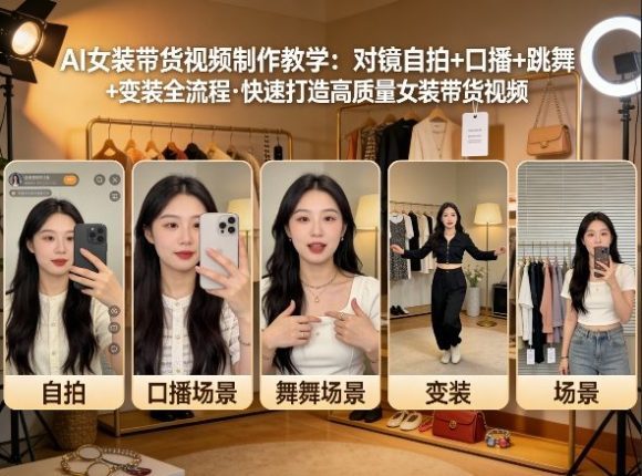 AI女装带货视频制作教学,对镜自拍、口播、跳舞、变装全流程,快速打造高质量女装带货视频-1 AI女装带货视频制作教学,对镜自拍、口播、跳舞、变装全流程,快速打造高质量女装带货视频