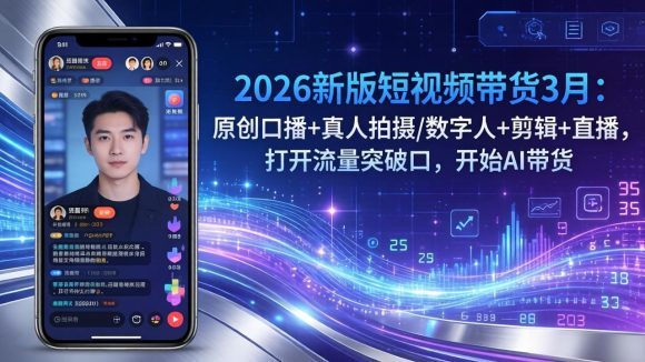 2026新版短视频带货3月：原创口播+真人拍摄/数字人+剪辑+直播，打开流量突破口，开始AI带货