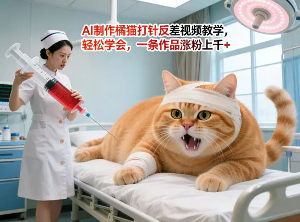 AI制作橘猫打针反差视频教学，轻松学会，一条作品涨粉上千+