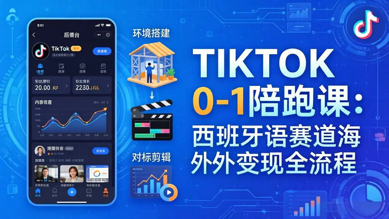TIKTOK 0-1 陪跑课：从环境搭建到刷对标剪辑，西班牙语赛道海外变现全流程