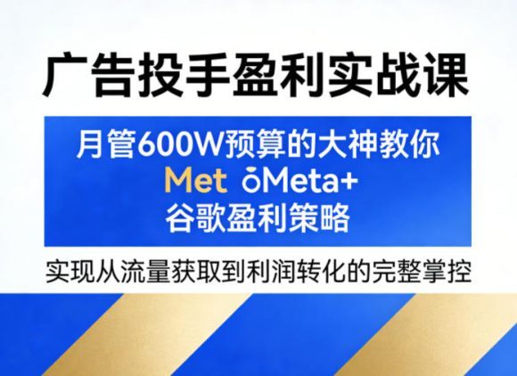 广告投手盈利实战课,月管600W预算的大神教你Meta+谷歌盈利策略,实现从流量获取到利润转化的完整掌控-1 广告投手盈利实战课,月管600W预算的大神教你Meta+谷歌盈利策略,实现从流量获取到利润转化的完整掌控