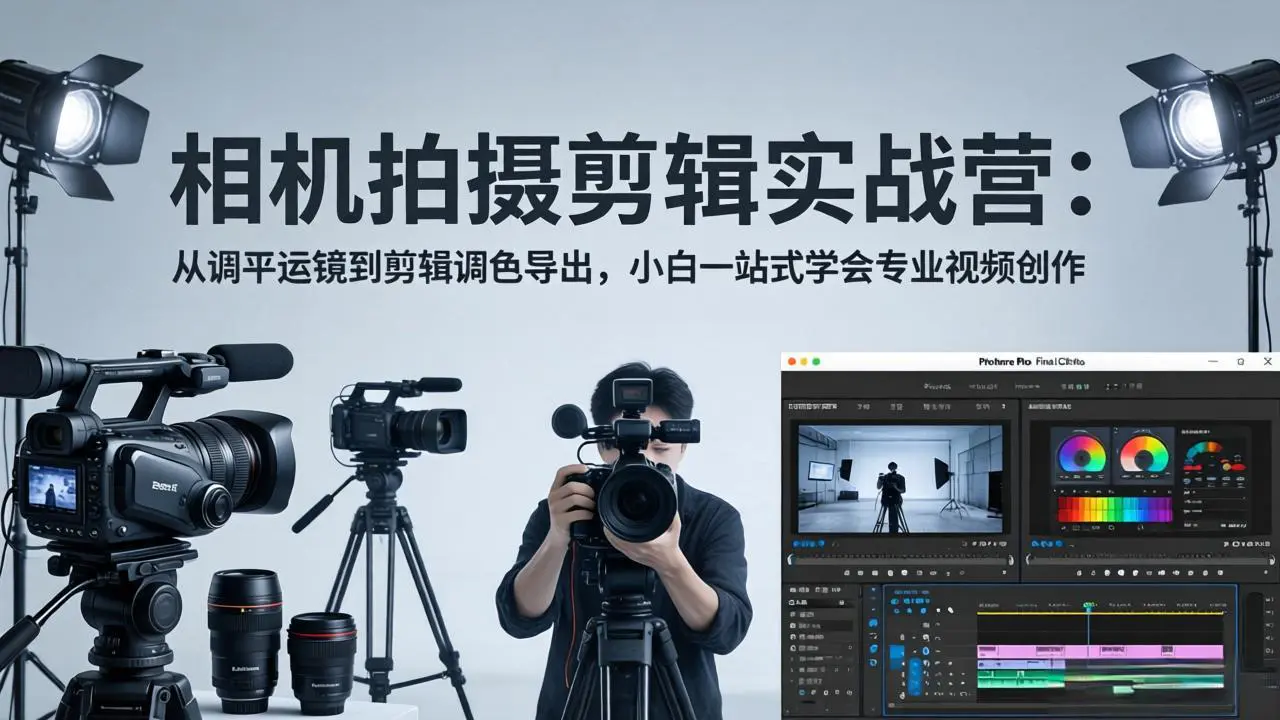 相机拍摄剪辑实战营：从调平运镜到剪辑调色导出，小白一站式学会专业视频创作