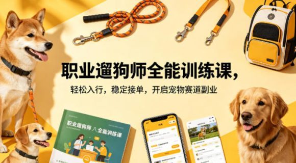 遛狗师全能训练课，轻松入行，稳定接单，开启宠物赛道副业