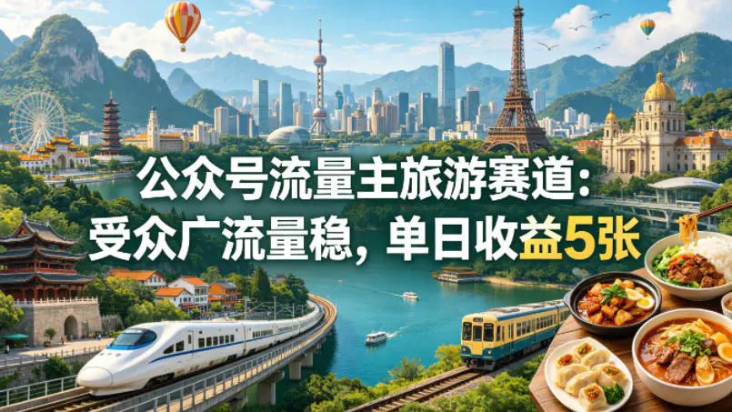 公众号流量主之旅游赛道，受众广+流量稳，平均单日收益5张+