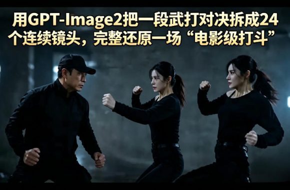 用GPT-Image2把一段武打对决拆成24个连续镜头，完整还原一场“电影级打斗”