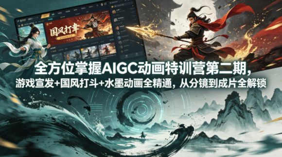 全方位掌握AIGC动画特训营第二期，游戏宣发+国风打斗+水墨动画全精通，从分镜到成片全解锁