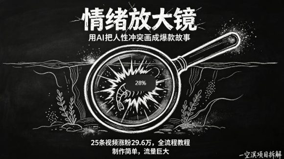 AI制作“情绪放大镜“视频，25条视频涨粉29.6W粉，流量巨大，制作简单，全流程教程