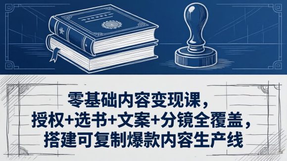 零基础内容变现课，授权+选书+文案+分镜全覆盖，搭建可复制爆款内容生产线