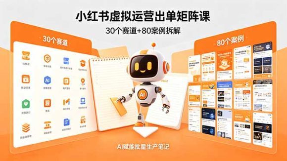 小红书虚拟运营出单矩阵课：30个赛道+80案例拆解，AI赋能批量生产笔记