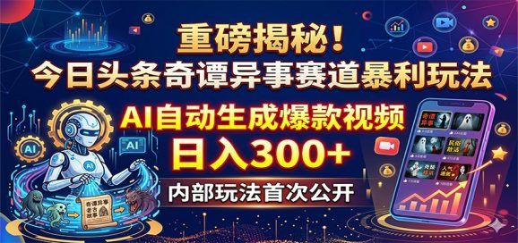 重磅揭秘！今日头条奇谭异事赛道暴利玩法：AI自动生成爆款视频，日入300+