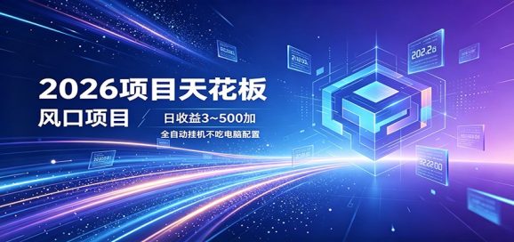 2026项目天花板，风口项目，日收益3~500+全自动挂机，不吃配置