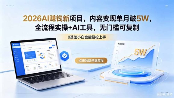 2026AI赚钱新项目，内容变现单月破5W，全流程实操+AI工具，无门槛可复制
