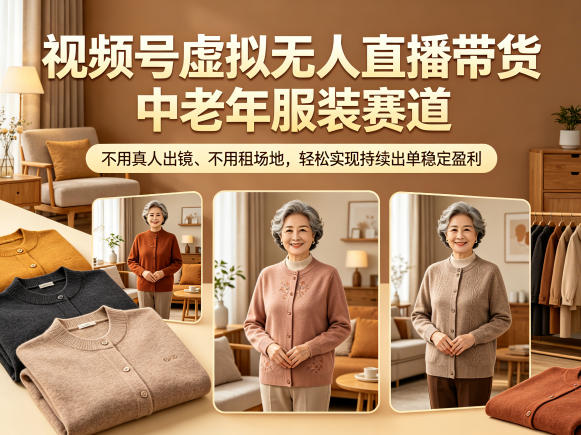 视频号虚拟无人直播带货中老年服装赛道,不用真人出镜、不用租场地,轻松实现持续出单稳定盈利-1 视频号虚拟无人直播带货中老年服装赛道,不用真人出镜、不用租场地,轻松实现持续出单稳定盈利