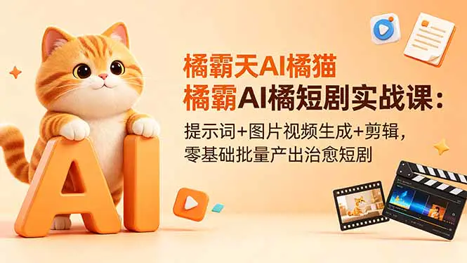 橘霸天AI橘猫短剧实战课:提示词+图片视频生成+剪辑,零基础批量产出治愈短剧-1 橘霸天AI橘猫短剧实战课:提示词+图片视频生成+剪辑,零基础批量产出治愈短剧