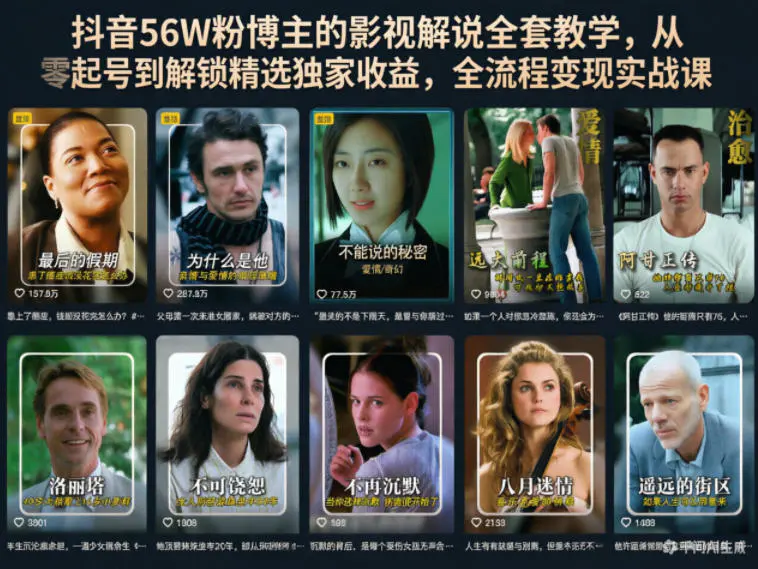 抖音56W粉博主的影视解说全套教学,从零起号到解锁精选独家收益,全流程变现实战课-1 抖音56W粉博主的影视解说全套教学,从零起号到解锁精选独家收益,全流程变现实战课