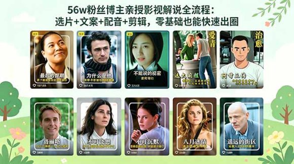 56万粉丝博主亲授影视解说全流程:选片+文案+配音+剪辑,零基础也能快速出圈-1 56万粉丝博主亲授影视解说全流程:选片+文案+配音+剪辑,零基础也能快速出圈