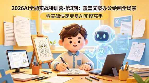 2026AI全能实战特训营-第3期:覆盖文案办公绘画全场景 零基础快速变身AI实操高手-1 2026AI全能实战特训营-第3期:覆盖文案办公绘画全场景 零基础快速变身AI实操高手
