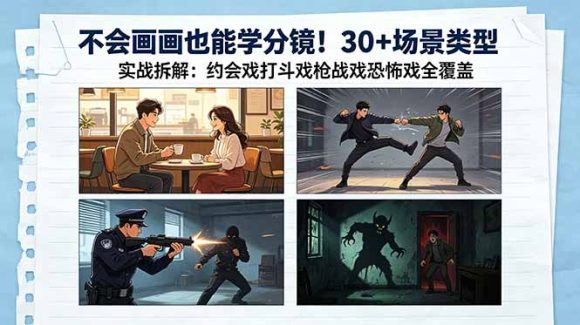 不会画画也能学分镜!30+场景类型实战拆解:约会戏打斗戏枪战戏恐怖戏全覆盖-1 不会画画也能学分镜!30+场景类型实战拆解:约会戏打斗戏枪战戏恐怖戏全覆盖