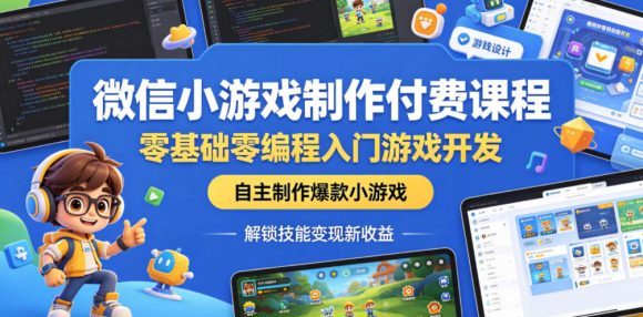微信小游戏制作付费课程,零基础零编程入门游戏开发,自主制作爆款小游戏,解锁技能变现新收益-1 微信小游戏制作付费课程,零基础零编程入门游戏开发,自主制作爆款小游戏,解锁技能变现新收益