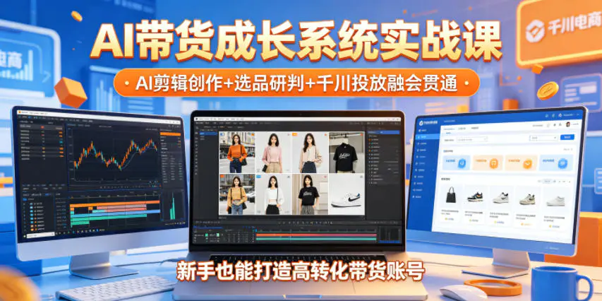AI带货成长系统实战课，AI剪辑创作+选品研判+千川投放融会贯通，新手也能打造高转化带货账号(更新2026年)