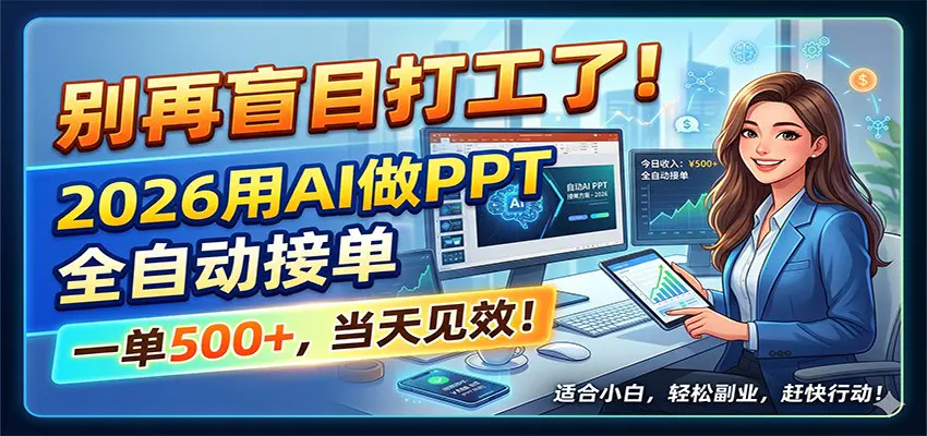别再盲目打工了!2026用AI做PPT全自动接单,一单5张+,当天见效!-1 别再盲目打工了!2026用AI做PPT全自动接单,一单5张+,当天见效!