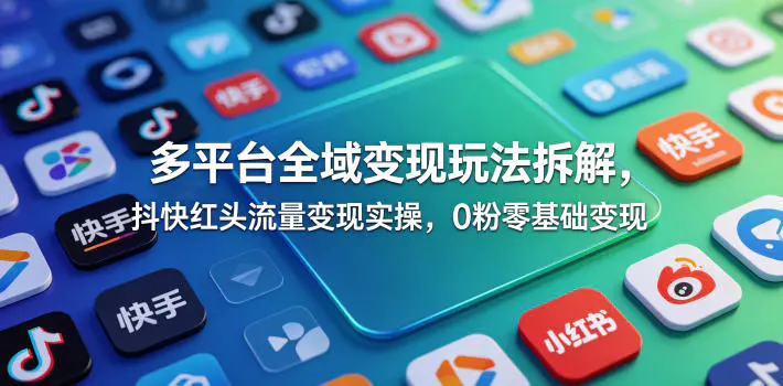 多平台全域变现玩法拆解，抖快红头流量变现实操，0粉零基础变现